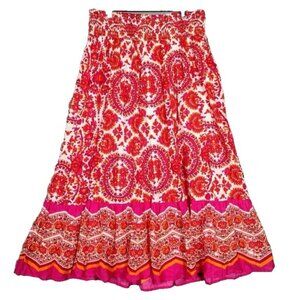 Lane Bryant Maxi Skirt‎ Womens 14/16 Orange Floral Sequin Tiered Boho A-Line